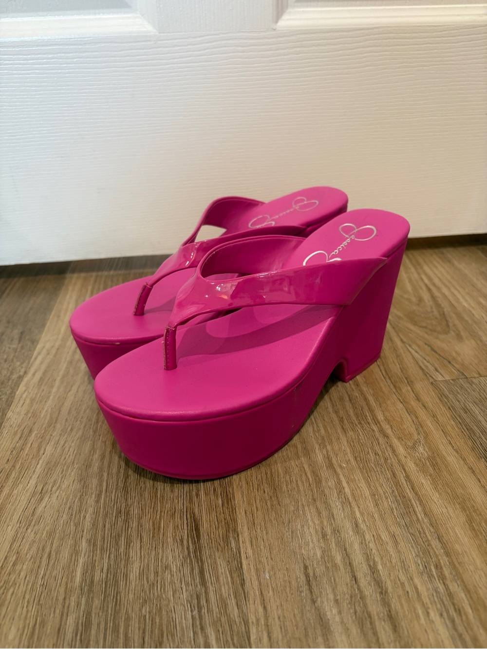 Jessica Simpson Bright Pink Platform Wedge Thong Sandals